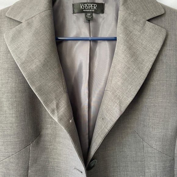 Two Piece Kasper Dress (sz 12) w/ Blazer (sz 14P) in Dark Grey - Picture 6 of 7